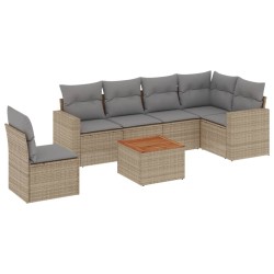vidaXL Juego de sofás jardín con cojines beige mezcla 7 pzas ratán PE