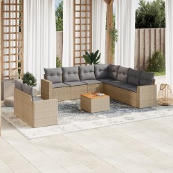 vidaXL Juego de sofás jardín con cojines beige 10 pzas ratán sintético