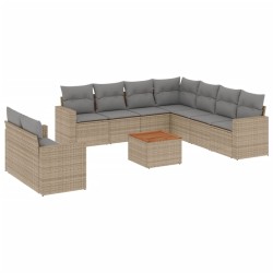 vidaXL Juego de sofás jardín con cojines beige 10 pzas ratán sintético