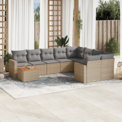 vidaXL Juego de sofás jardín con cojines beige 10 pzas ratán sintético