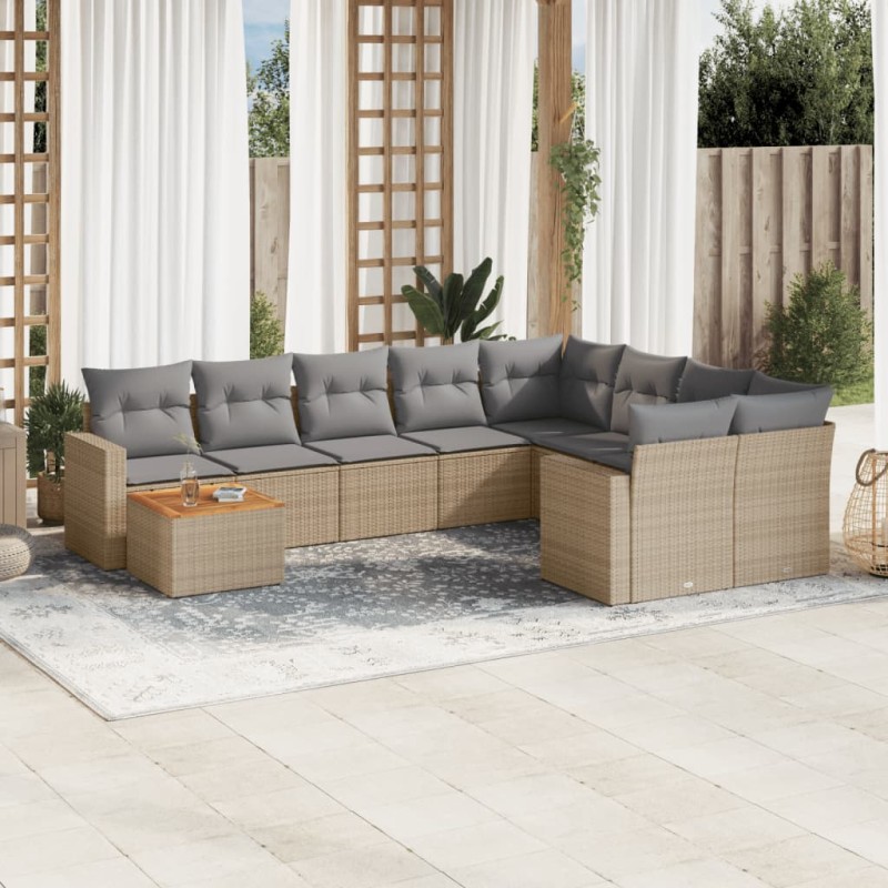 vidaXL Juego de sofás jardín con cojines beige 10 pzas ratán sintético vidaXL Juego de sofás jardín con cojines beige 10 pzas ratán sintético