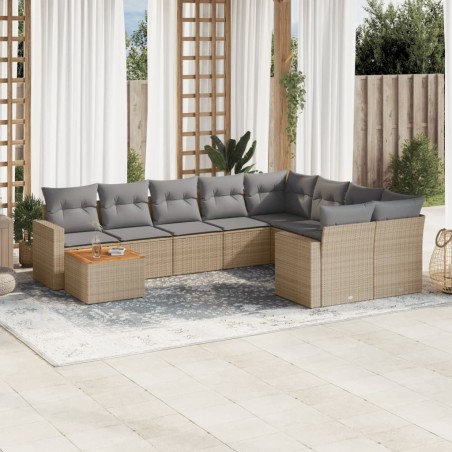 vidaXL Juego de sofás jardín con cojines beige 10 pzas ratán sintético
