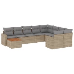 vidaXL Juego de sofás jardín con cojines beige 10 pzas ratán sintético