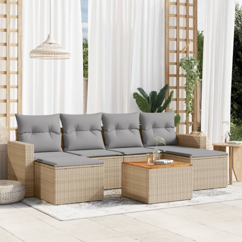 vidaXL Juego de sofás jardín con cojines beige mezcla 7 pzas ratán PE vidaXL Juego de sofás jardín con cojines beige mezcla 7 pzas ratán PE