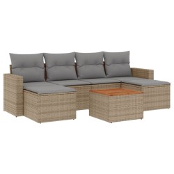 vidaXL Juego de sofás jardín con cojines beige mezcla 7 pzas ratán PE