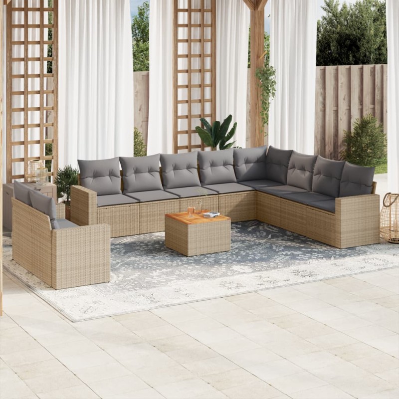 vidaXL Juego de sofás jardín con cojines beige mezcla 11 pzas ratán PE vidaXL Juego de sofás jardín con cojines beige mezcla 11 pzas ratán PE