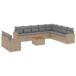 vidaXL Juego de sofás jardín con cojines beige mezcla 11 pzas ratán PE