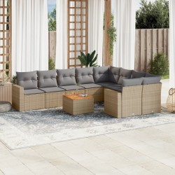 vidaXL Juego de sofás jardín con cojines beige 10 pzas ratán sintético
