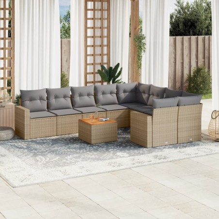 vidaXL Juego de sofás jardín con cojines beige 10 pzas ratán sintético