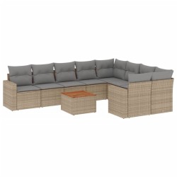 vidaXL Juego de sofás jardín con cojines beige 10 pzas ratán sintético