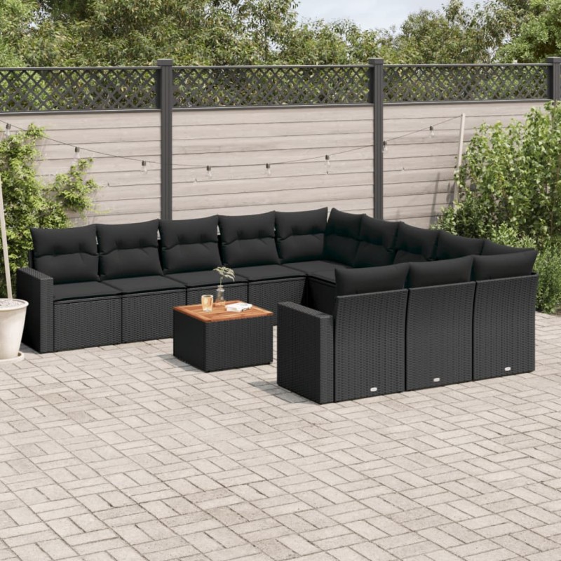 vidaXL Set de sofás de jardín 12 piezas cojines ratán sintético negro vidaXL Set de sofás de jardín 12 piezas cojines ratán sintético negro