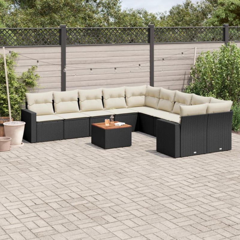 vidaXL Set de sofás de jardín 11 pzas y cojines ratán sintético negro vidaXL Set de sofás de jardín 11 pzas y cojines ratán sintético negro