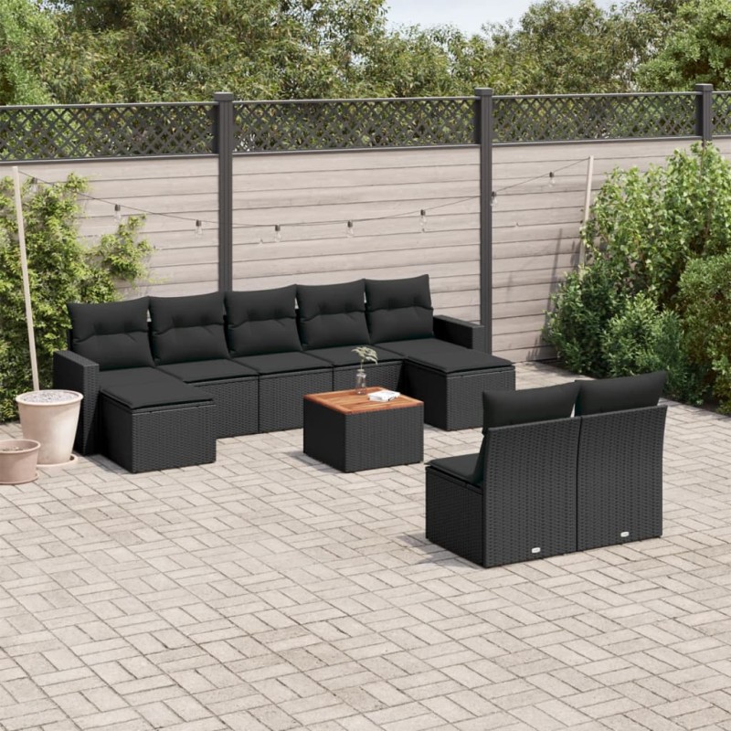 vidaXL Set de sofás de jardín 10 pzas cojines ratán sintético negro vidaXL Set de sofás de jardín 10 pzas cojines ratán sintético negro