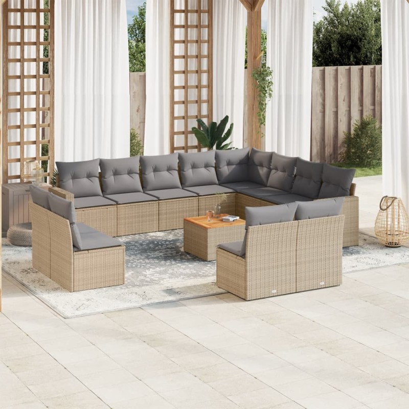 vidaXL Juego de sofás jardín con cojines beige mezcla 13 pzas ratán PE vidaXL Juego de sofás jardín con cojines beige mezcla 13 pzas ratán PE