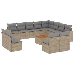 vidaXL Juego de sofás jardín con cojines beige mezcla 13 pzas ratán PE