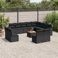vidaXL Set de sofás de jardín y cojines 13 pzas ratán sintético negro