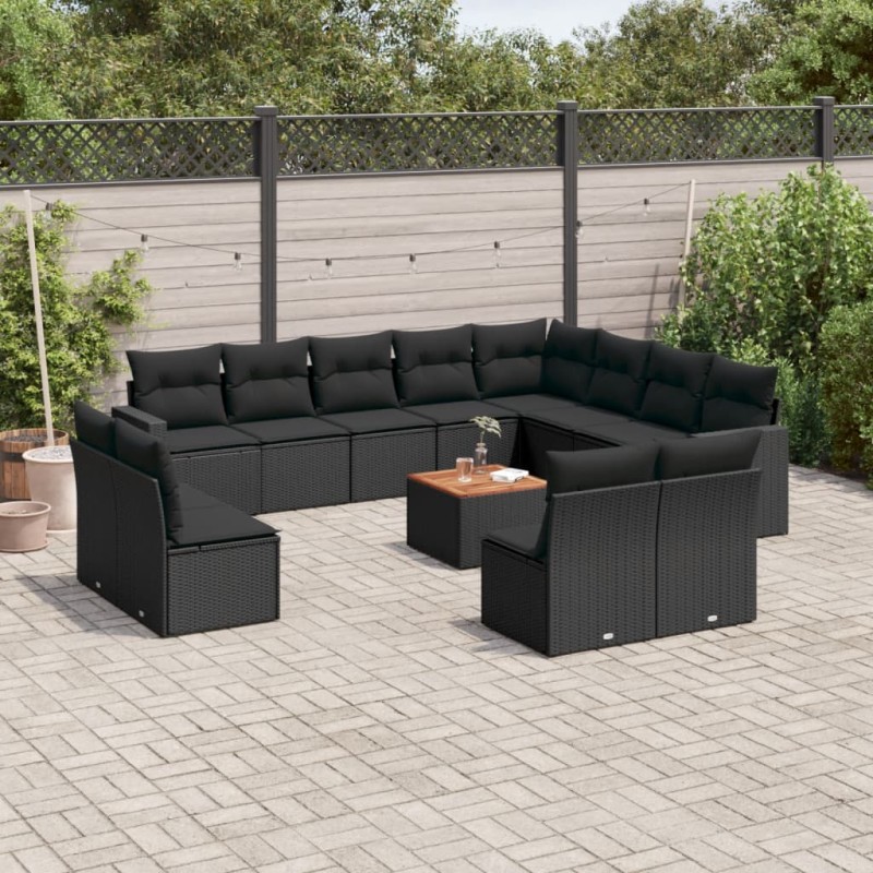 vidaXL Set de sofás de jardín y cojines 13 pzas ratán sintético negro vidaXL Set de sofás de jardín y cojines 13 pzas ratán sintético negro
