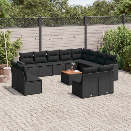 vidaXL Set de sofás de jardín y cojines 13 pzas ratán sintético negro