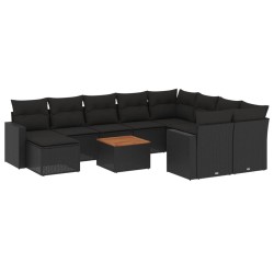 vidaXL Set de sofás de jardín 11 pzas y cojines ratán sintético negro