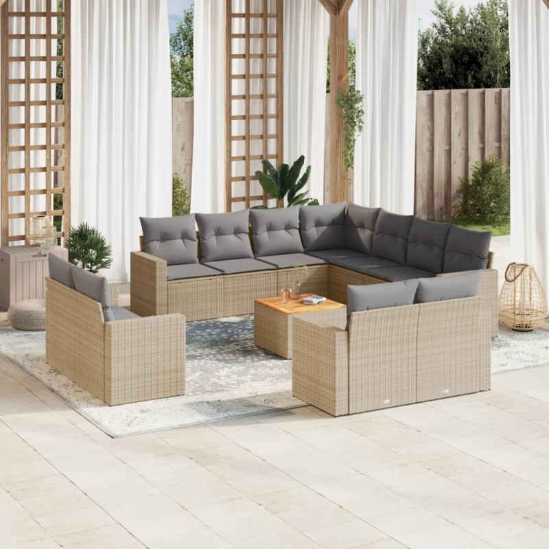 vidaXL Juego de sofás jardín con cojines beige mezcla 12 pzas ratán PE vidaXL Juego de sofás jardín con cojines beige mezcla 12 pzas ratán PE