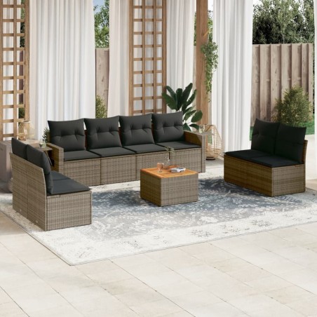 vidaXL Set de muebles de jardín 9 pzas y cojines ratán sintético gris