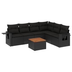 vidaXL Set de comedor de jardín 7 pzas y cojines ratán sintético negro
