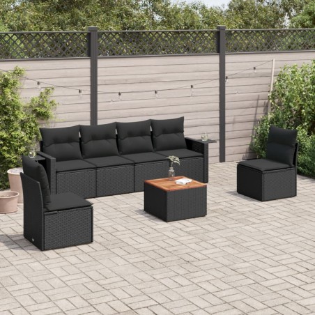 vidaXL Set de comedor de jardín 7 pzas y cojines ratán sintético negro