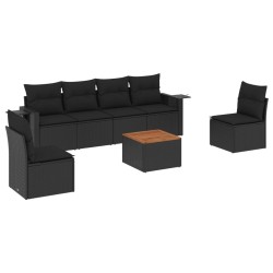 vidaXL Set de comedor de jardín 7 pzas y cojines ratán sintético negro