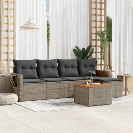 vidaXL Set de muebles de jardín 6 pzas y cojines ratán sintético gris