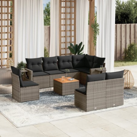 vidaXL Set de muebles de jardín 9 pzas y cojines ratán sintético gris
