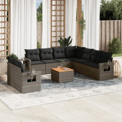 vidaXL Set de sofás de jardín 10 pzas con cojines ratán sintético gris