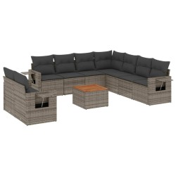 vidaXL Set de sofás de jardín 10 pzas con cojines ratán sintético gris
