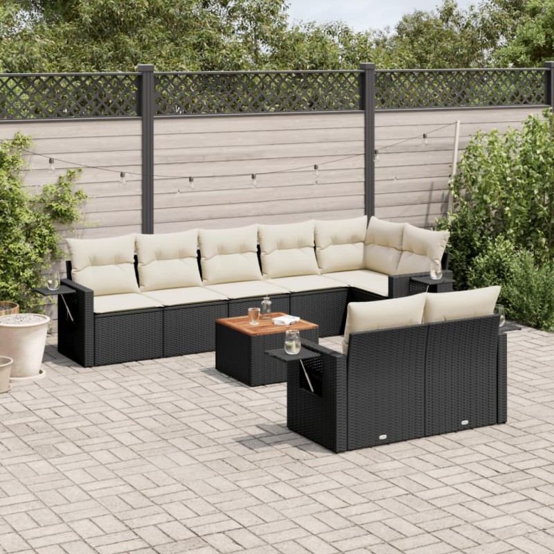 vidaXL Set de sofás de jardín 8 piezas y cojines ratán sintético negro vidaXL Set de sofás de jardín 8 piezas y cojines ratán sintético negro