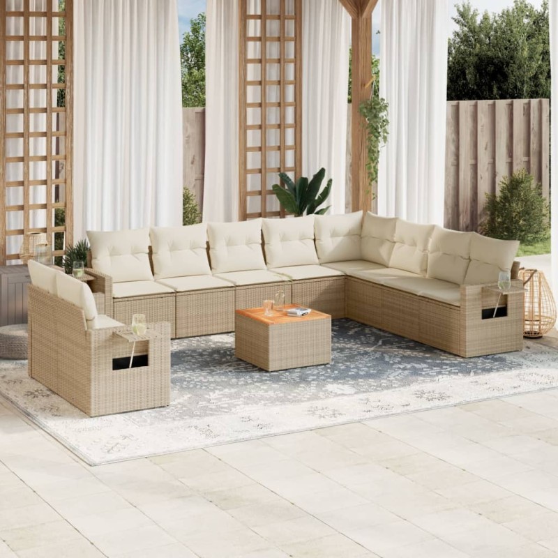 vidaXL Set de sofás de jardín 11pzas con cojines ratán sintético beige vidaXL Set de sofás de jardín 11pzas con cojines ratán sintético beige
