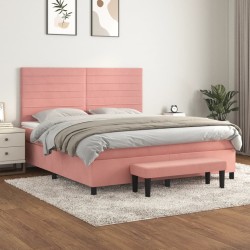 vidaXL Cama box spring con colchón terciopelo rosa 180x200 cm