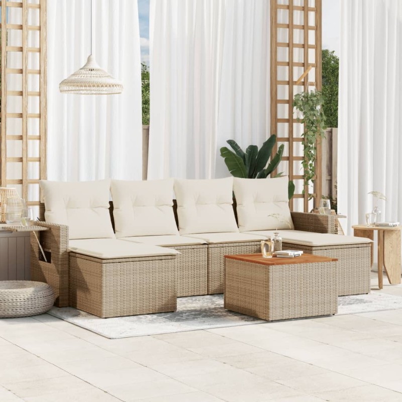 vidaXL Set sofás de jardín 7 piezas y cojines ratán sintético beige vidaXL Set sofás de jardín 7 piezas y cojines ratán sintético beige