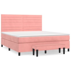 vidaXL Cama box spring con colchón terciopelo rosa 180x200 cm