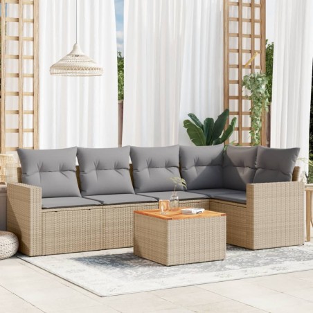 vidaXL Juego de sofás jardín con cojines beige mezcla 6 pzas ratán PE