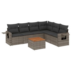vidaXL Set de sofás de jardín 7 piezas con cojines ratán PE gris