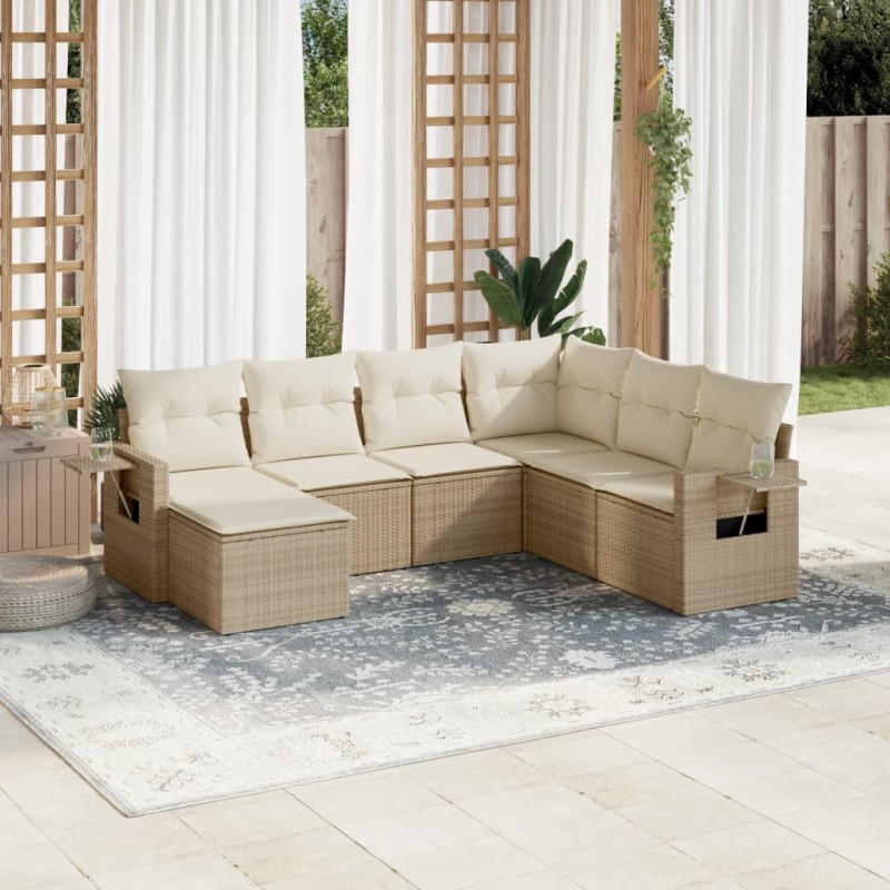 vidaXL Set sofás de jardín 7 piezas y cojines ratán sintético beige vidaXL Set sofás de jardín 7 piezas y cojines ratán sintético beige