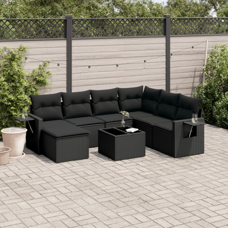 vidaXL Set de sofás de jardín 8 piezas y cojines ratán sintético negro vidaXL Set de sofás de jardín 8 piezas y cojines ratán sintético negro