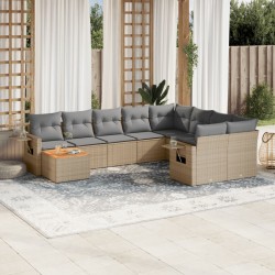 vidaXL Juego de sofás jardín con cojines beige 10 pzas ratán sintético