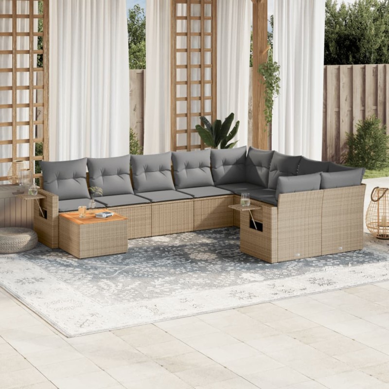 vidaXL Juego de sofás jardín con cojines beige 10 pzas ratán sintético vidaXL Juego de sofás jardín con cojines beige 10 pzas ratán sintético