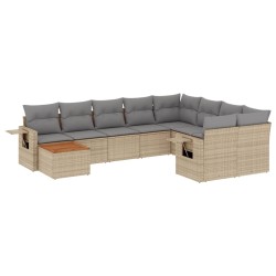 vidaXL Juego de sofás jardín con cojines beige 10 pzas ratán sintético