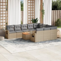vidaXL Juego de sofás jardín con cojines beige mezcla 11 pzas ratán PE