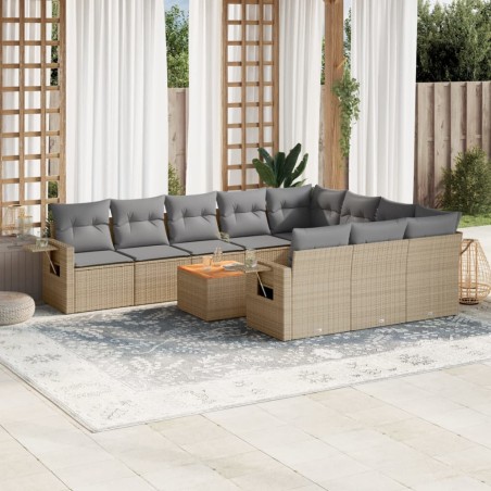 vidaXL Juego de sofás jardín con cojines beige mezcla 11 pzas ratán PE