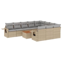 vidaXL Juego de sofás jardín con cojines beige mezcla 11 pzas ratán PE
