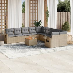 vidaXL Juego de sofás jardín con cojines beige mezcla 11 pzas ratán PE