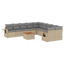vidaXL Juego de sofás jardín con cojines beige mezcla 11 pzas ratán PE