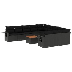 vidaXL Set de sofás de jardín 12 piezas cojines ratán sintético negro